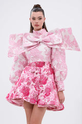 RENAISSANCE TWO-TONE BROCADE MINI DRESS IN PINK