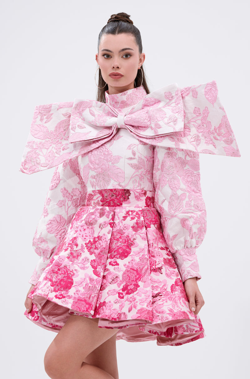 RENAISSANCE TWO-TONE BROCADE MINI DRESS IN PINK