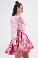 RENAISSANCE TWO-TONE BROCADE MINI DRESS IN PINK