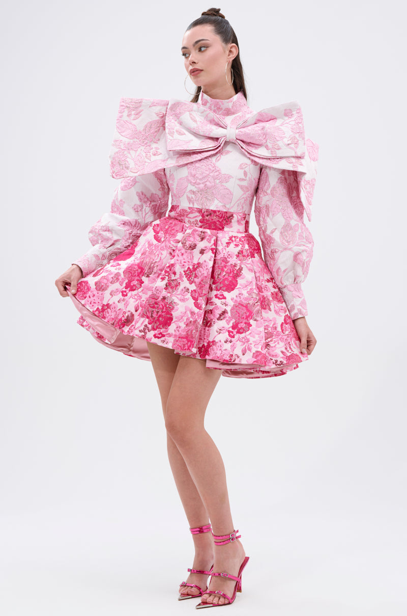 RENAISSANCE TWO-TONE BROCADE MINI DRESS IN PINK