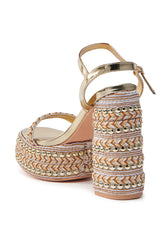 AZALEA WANG JUDSON GOLD RAFFIA AND GEMS PLATFORM SANDAL