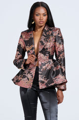 CANARY PEPLUM BLAZER IN BLACK MULTI
