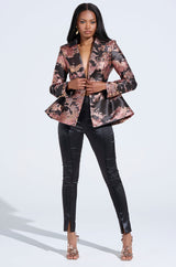 CANARY PEPLUM BLAZER IN BLACK MULTI