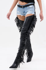 AZALEA WANG KARTICE BLACK STILETTO WESTERN CHAP BOOT