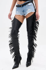 AZALEA WANG KARTICE BLACK STILETTO WESTERN CHAP BOOT