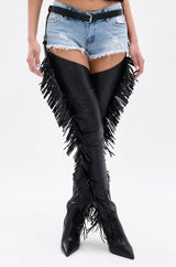 AZALEA WANG KARTICE BLACK STILETTO WESTERN CHAP BOOT