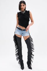 AZALEA WANG KARTICE BLACK STILETTO WESTERN CHAP BOOT