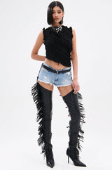 AZALEA WANG KARTICE BLACK STILETTO WESTERN CHAP BOOT