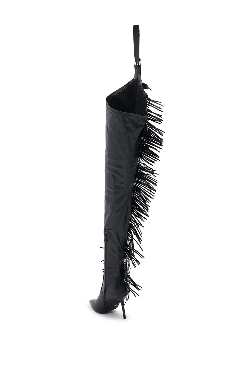 AZALEA WANG KARTICE BLACK STILETTO WESTERN CHAP BOOT