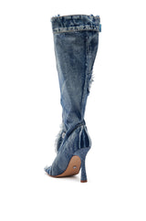 AZALEA WANG KAZUKI DENIM OPEN TOE BOOT