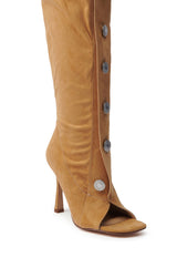 AZALEA WANG KAZUKI TAN SLOUCHY SUEDE OPEN TOE BOOT