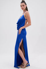 RAYNA SATIN MAXI DRESS IN COBALT BLUE