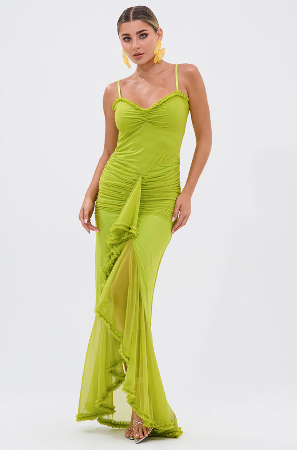 TATI RUFFLE MAXI DRESS IN LIME