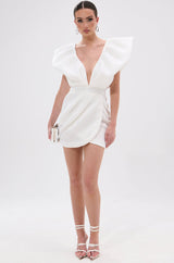 IRREPLACEABLE RUFFLE SLEEVE TULIP HEM MINI DRESS IN WHITE