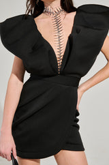 IRREPLACEABLE RUFFLE SLEEVE TULIP HEM MINI DRESS IN BLACK