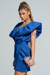 IRREPLACEABLE RUFFLE SLEEVE TULIP HEM MINI DRESS IN BLUE