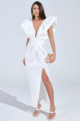 GAGA AT THE OSCARS PUFF SLEEVE MAXI DRESS IN WHITE