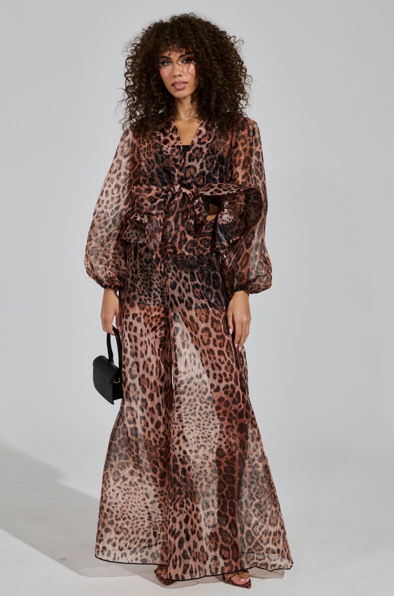 CHEETAH GIRL TIE FRONT BLOUSE