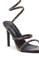 AKIRA LOWRI BROWN SNAKE SPIRAL STILETTO SANDAL
