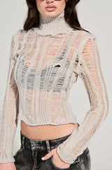 SEXY LOOSE WEAVE HIGH NECK SWEATER IN GREY