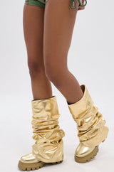 AZALEA WANG MATE METALLIC MID CALF BOOT IN GOLD