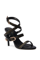 AZALEA WANG MAZOLE BLACK TAPE MEASURE DETAIL WRAP UP SANDAL