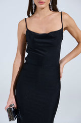 LADY OF THE NIGHT COWL NECK MAXI DRESS IN BLACK