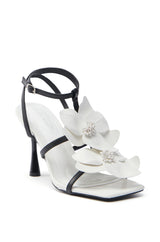 AZALEA WANG MERCI BLACK AND WHITE FLORAL STILETTO SANDAL