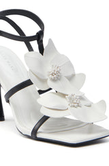 AZALEA WANG MERCI BLACK AND WHITE FLORAL STILETTO SANDAL