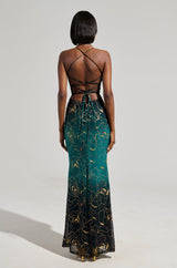 LUNA METALLIC OMBRE PRINTED MIDI DRESS