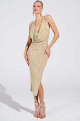 KEEPIN IT SIMPLE METALLIC MIDI DRESS