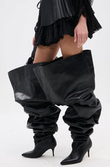 AZALEA WANG NEMY BLACK KITTEN HEEL THIGH HIGH BOOT