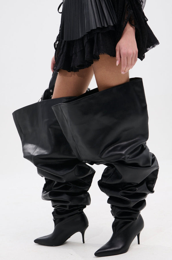 AZALEA WANG NEMY BLACK KITTEN HEEL THIGH HIGH BOOT