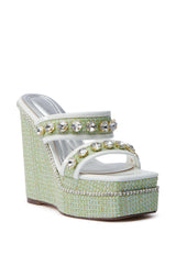 AZALEA WANG NIOMA GREEN EMBELLISHED WEDGE SANDAL