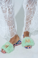 AZALEA WANG RAFAELA GREEN SLIP ON FURRY SANDAL