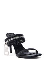 AZALEA WANG RAQUEL BLACK LARGE ZIPPER STRAP STILETTO SANDAL