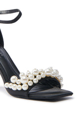 AZALEA WANG ROMILY BLACK WHITE PEARL SANDAL STILETTO
