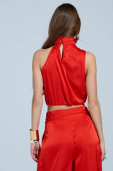 MEREDITH BLAKE SATIN MOCK NECK TOP