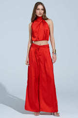 MEREDITH BLAKE SATIN MOCK NECK TOP