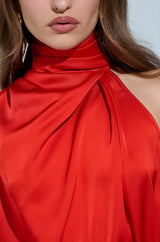 MEREDITH BLAKE SATIN MOCK NECK TOP