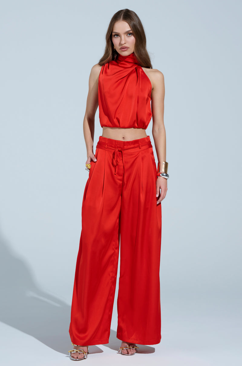 MEREDITH BLAKE SATIN MOCK NECK TOP