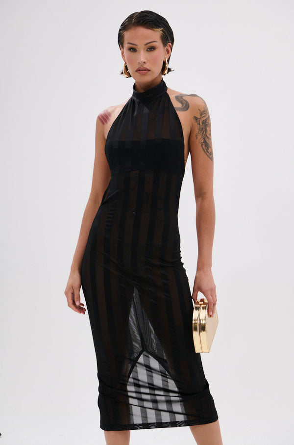 CAN'T FORGET ME SATIN MESH MIDI DRESS