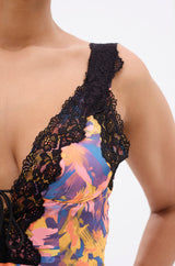 RYAN FLORAL PRINTED SATIN MIDI DRESS
