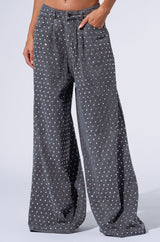 DAZZLED RHINESTONE STUDDED DENIM PANTS IN BLACK