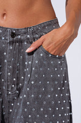 DAZZLED RHINESTONE STUDDED DENIM PANTS IN BLACK