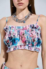 FEMALE FANTASY PRINTED SATIN RUCHED TOP