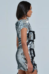 I'M THE GIFT SEQUIN MINI DRESS WITH BOWS