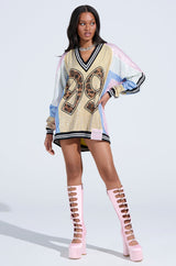 RYAN COLORBLOCK RHINESTONE JERSEY MINI DRESS IN PASTEL