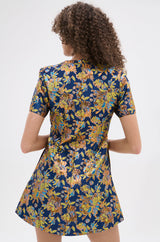 BLUE IS THE NEW BLACK BROCADE MINI DRESS