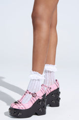 KOI FOOTWEAR SWEET APATHY PINK HEART WEDGE PUMP
